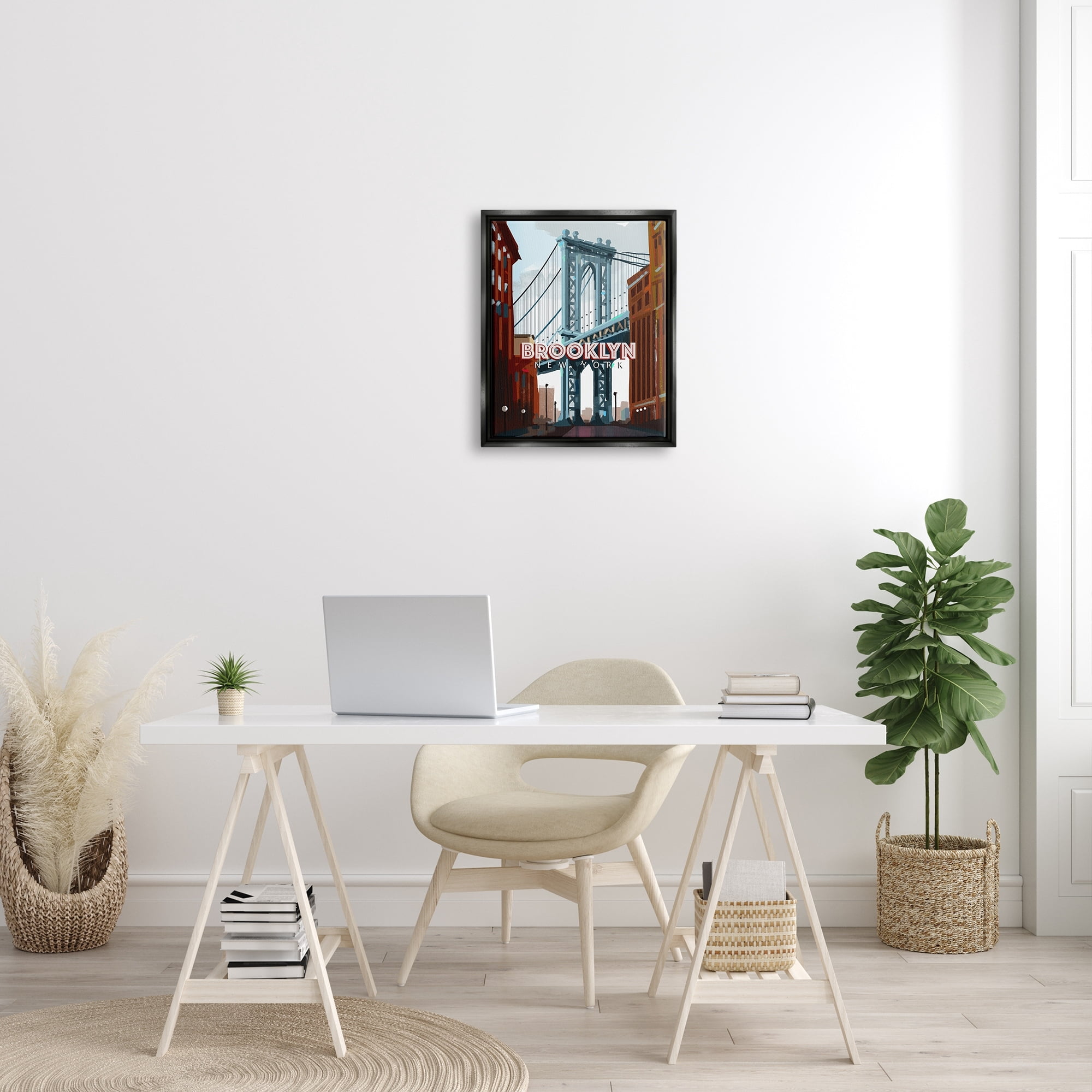 Stupell Industries Layered Brooklyn Bridge Architecture Urban Scenery Travel Graphic Art Metallic Gold Floating Framed Canvas Print Wall Art, Design by David Owens Illustration