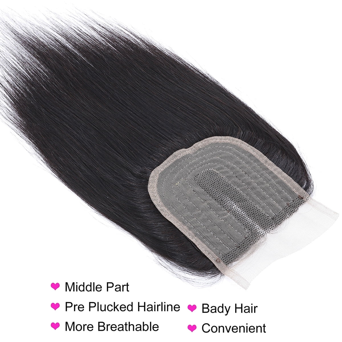 SEGO Straight Human Hair Bundles with Closure 100% Unprocessed Virgin Human Hair with 4x4 Middle T Part Lace Closure Natural Black Cleanrance