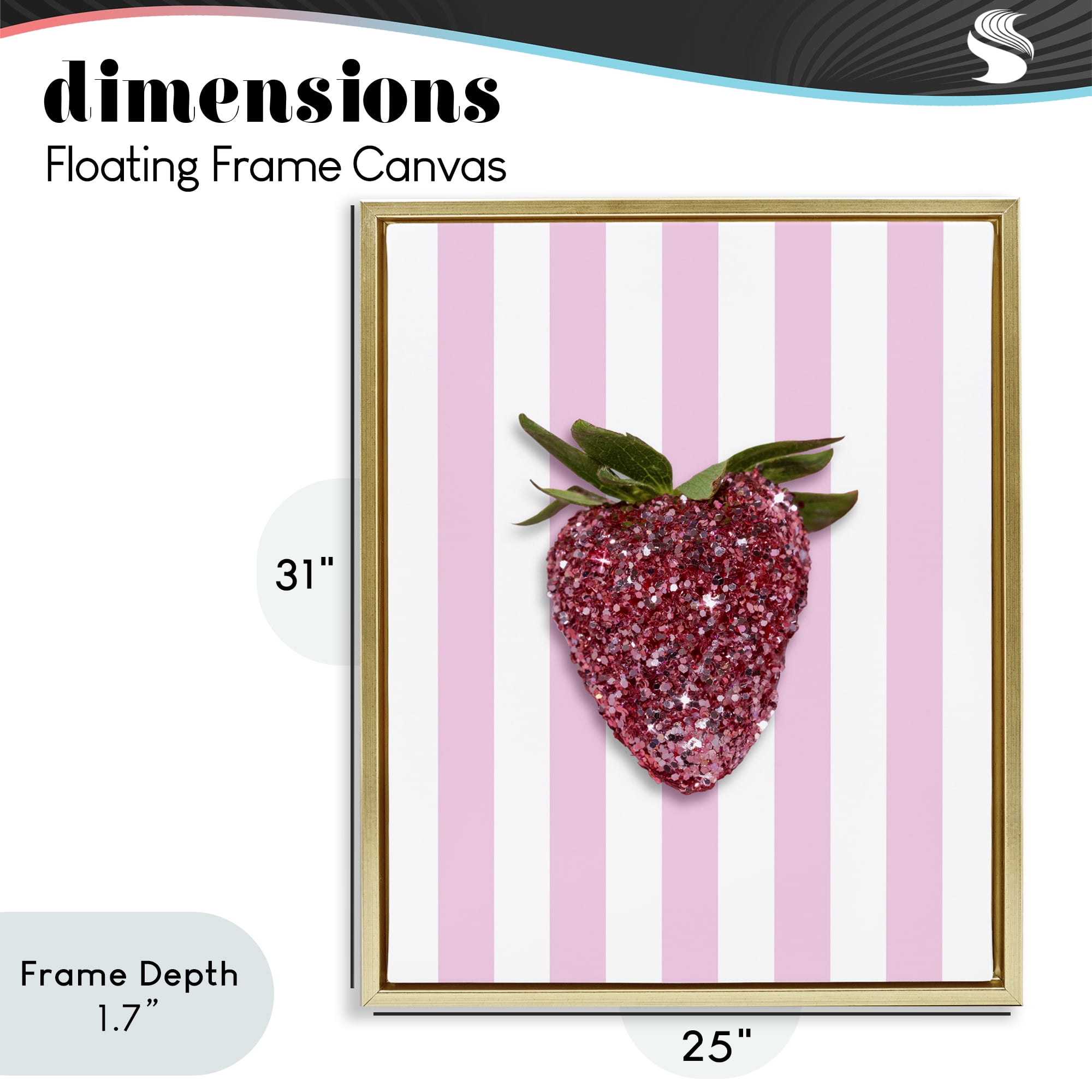Stupell Industries Glimmer Strawberry on Green Stripes Gold Framed Floater Canvas Wall Art, design by LISH Creative