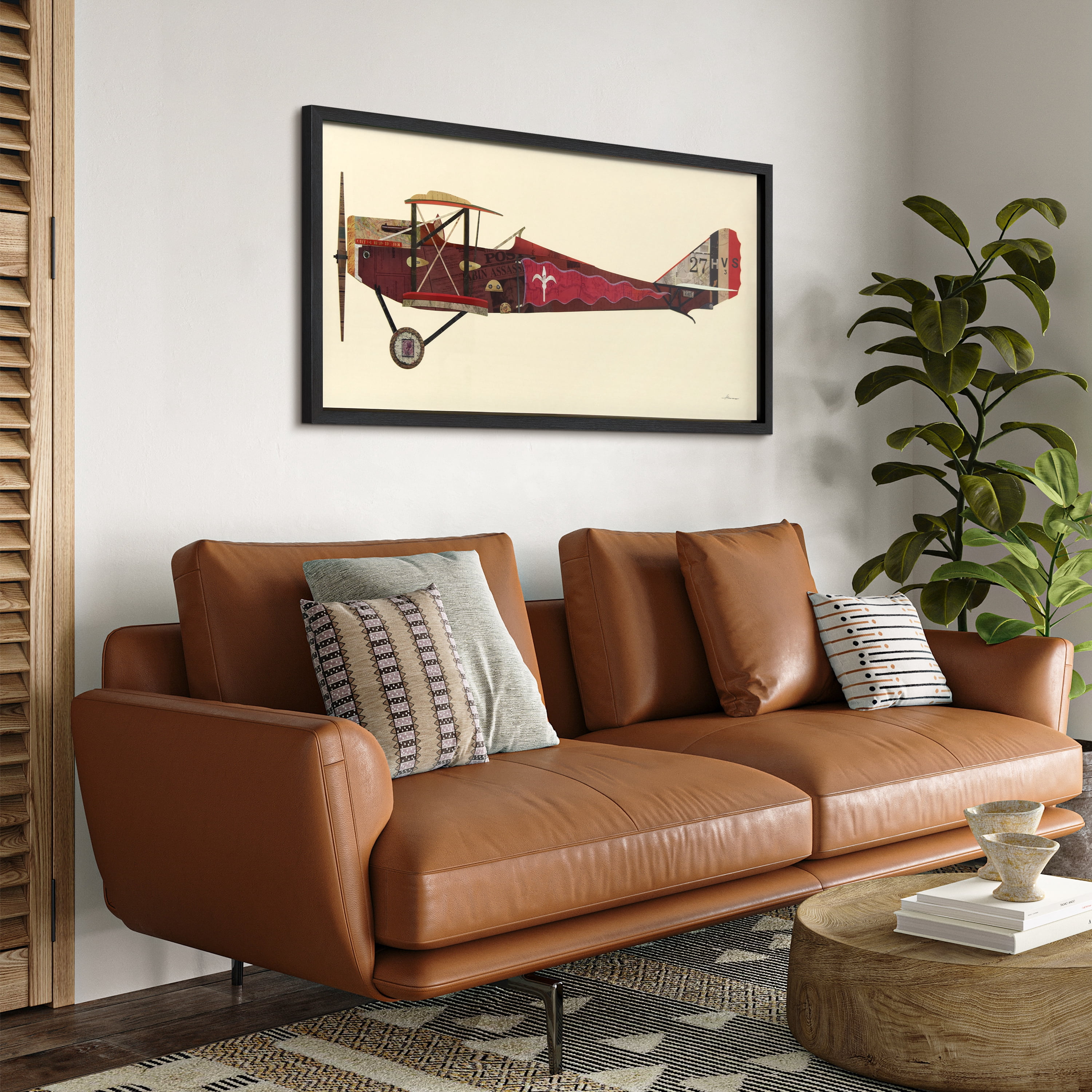 Empire Art Direct Antique Biplane #2 Dimensional Collage Framed Graphic Art Under Glass Wall Art, 25" x 48" x 1.4", Ready to Hang