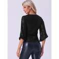 thumbnail image 3 of DARING DIVA Women's 3/4 Sleeve V Neck Sparkly Blouses XS Black, 3 of 6