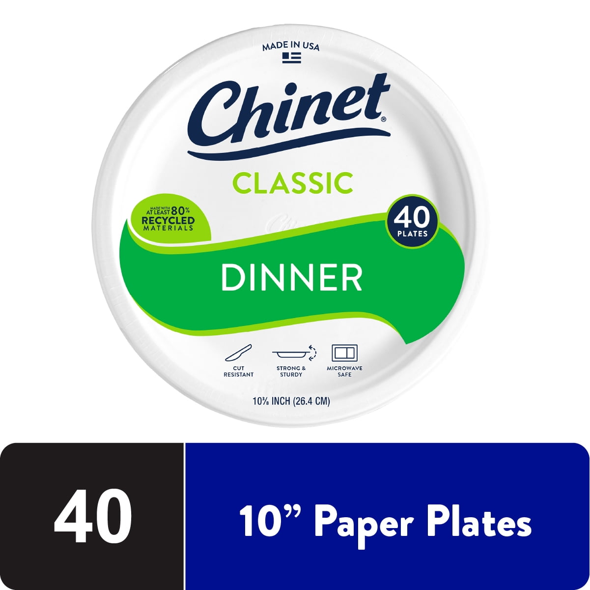 Chinet Classic Premium Paper Plates, 10 3/8”, 40 Count