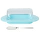 thumbnail image 1 of Caja de plástico con borde redondo para almacenar mantequilla, queso, postre, pan, servidor con cubierta transparente, cuchillo azul, 1 of 10