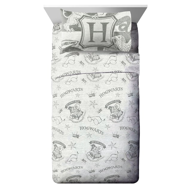 Juego de sábanas Jay Franco Harry Potter, tamaño completo, 4 piezas, gris