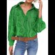 thumbnail image 1 of Blusa de Mujer con Mangas Largas Abullonadas, Cuello en V, Botones, Encaje Calado y Bordado Verde XL, 1 of 10