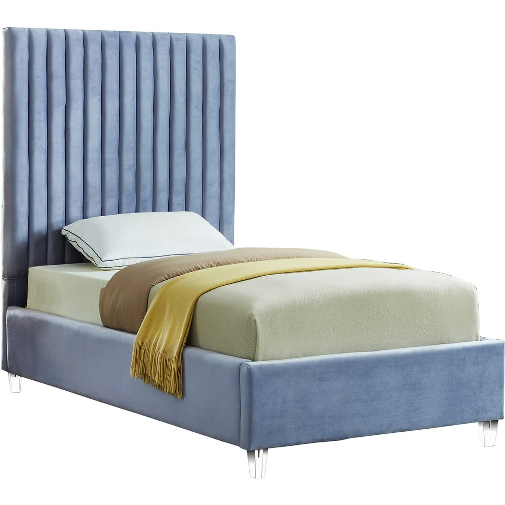 Candace Sky Blue Velvet Twin BedColorSky Blue Velvet,StyleContemporary