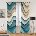 thumbnail image 2 of Teal Beige Ombre Kitchen Curtains 84 Inch Length, Moire Modern Abstract Art Geometric Grommet Top Bedroom Living Room Curtains, Light Filtering Cafe Curtain Drapes 2 Panels Set 84''x84'', 2 of 9