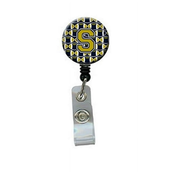 Carolines Treasures CJ1074-SBR Letter S Football Blue & Gold Retractable Badge Reel, 5 x 1 x 2 in.