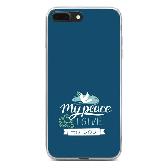 DistinctInk Clear Shockproof Hybrid Case for iPhone 7 PLUS / 8 PLUS (5.5" Screen) - TPU Bumper, Acrylic Back, Tempered Glass Screen Protector - My Peace I Give To You - Dove