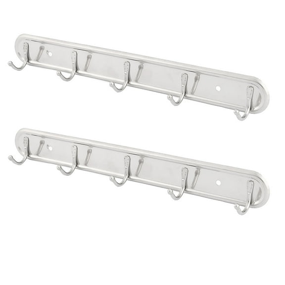 Unique Bargains Bedroom Washroom Wall Mounted 5 Hooks Towel Hat Coat Hanger Rack 2PCS