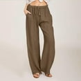 thumbnail image 2 of ZyeKqe Cotton Linen Lounge Pants Low Waisted Drawstring Casual Slacks Straight Wide Leg Casual Flowy Trousers, 2 of 6