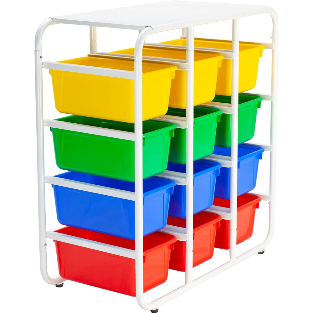 Storex Storage Rack with 12 Cubby Bins, Assorted Colors