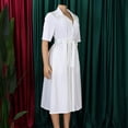 thumbnail image 5 of AURA Womens Summer 2024 Solid Color Midi A Line Dress High Waist Short Sleeve Button Front, 5 of 10