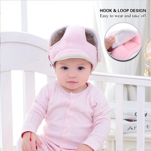 Protector de cabeza para bebé ANGGREK gorro de seguridad infantil ajustable Rosa Gris claro