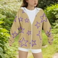 thumbnail image 4 of SonxaHe Big Girl' Jacket Star Print Long Sleeve Zip Hooded Sweatshirt Lightweight Athletic Jackets Beige,Sized 8-9, 4 of 4