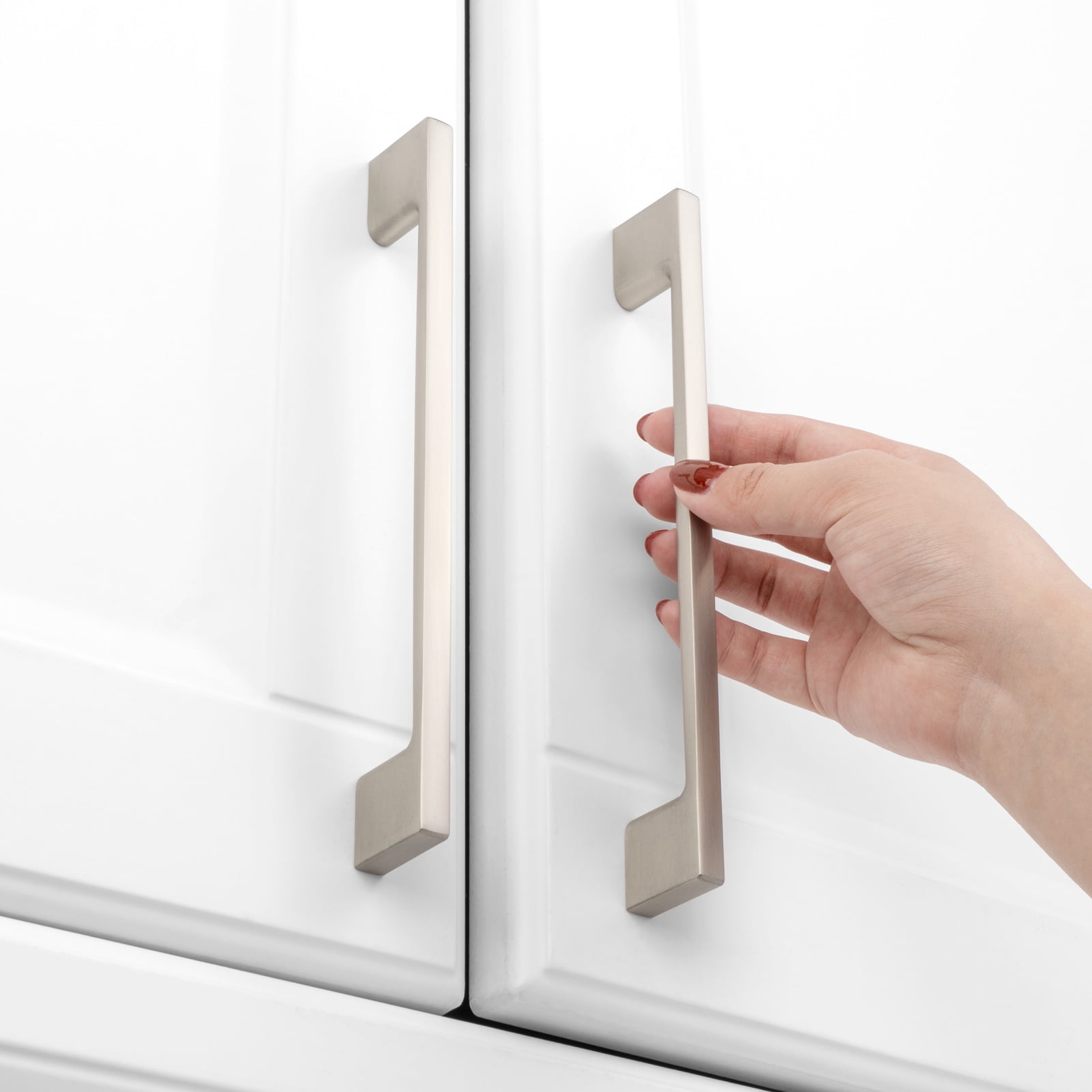 KOOFIZO 10 Pack Wide Foot Cabinet Bar Pull - Brushed Nickel Modern Solid Handle, 6.3 Inch/160mm Screw Spacing