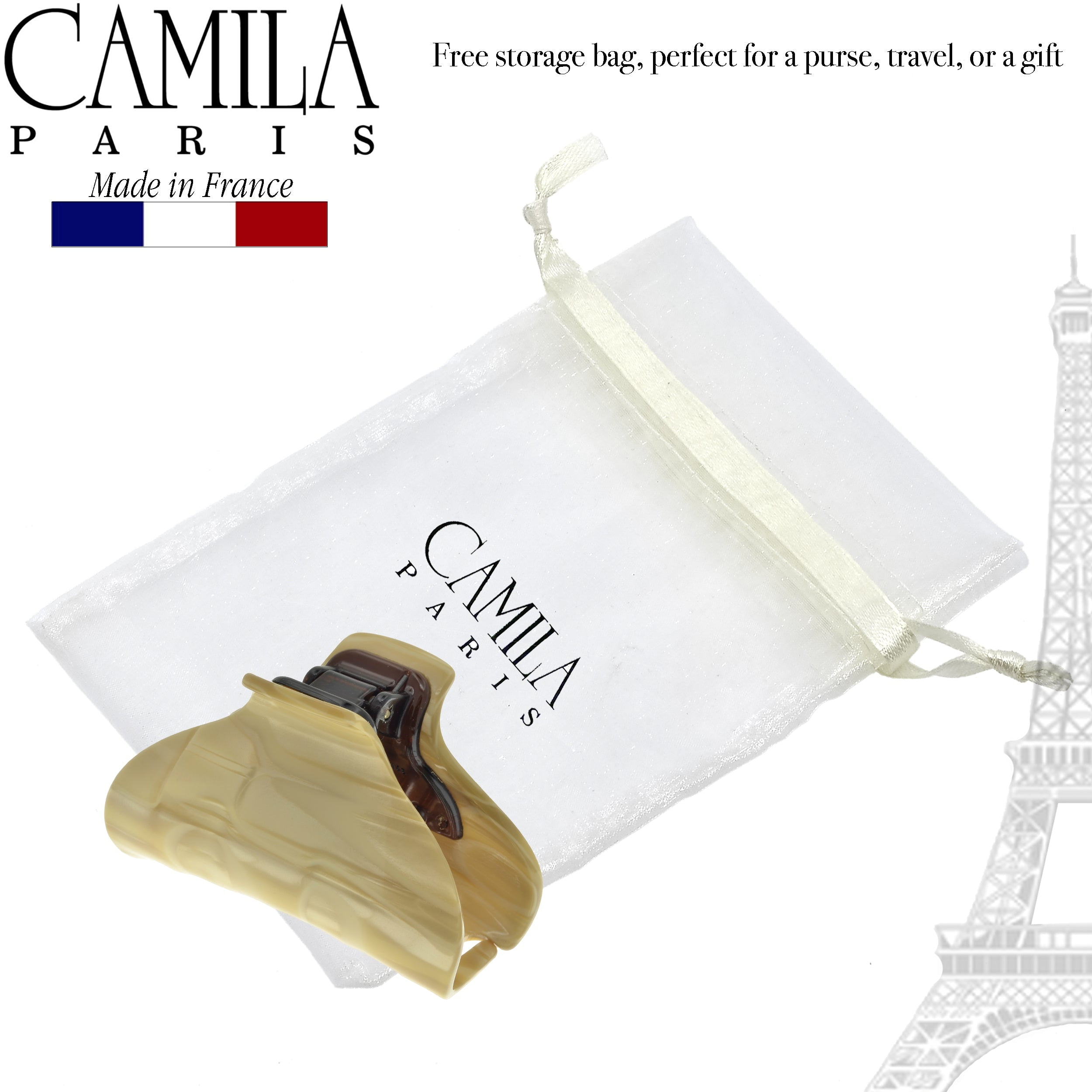 Camila Paris CP2125 French Hair Clip for Women for Long Curly Wavy Hair, Beige, Girls Hair Claw Clips Jaw Fashion Styling Hair Accessories for Women, Strong Hold No Slip Grip, Made in France