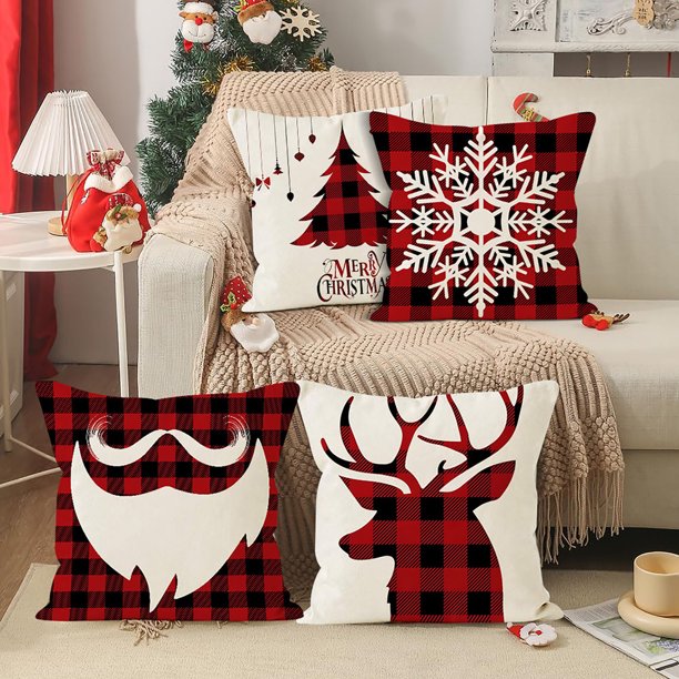 Fundas de almohada con diseño de árbol de Navidad de 18 x 18 pulgadas, decoración festiva para el hogar, sofá y oficina, cierre de cremallera de poliéster lavable a máquina, sin inserto Akmoler