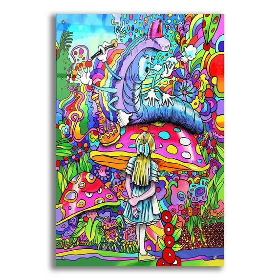 Epic Art 'Caterpillar Alice portrait' by Howie Green, Acrylic Glass Wall Art, 24"x36"