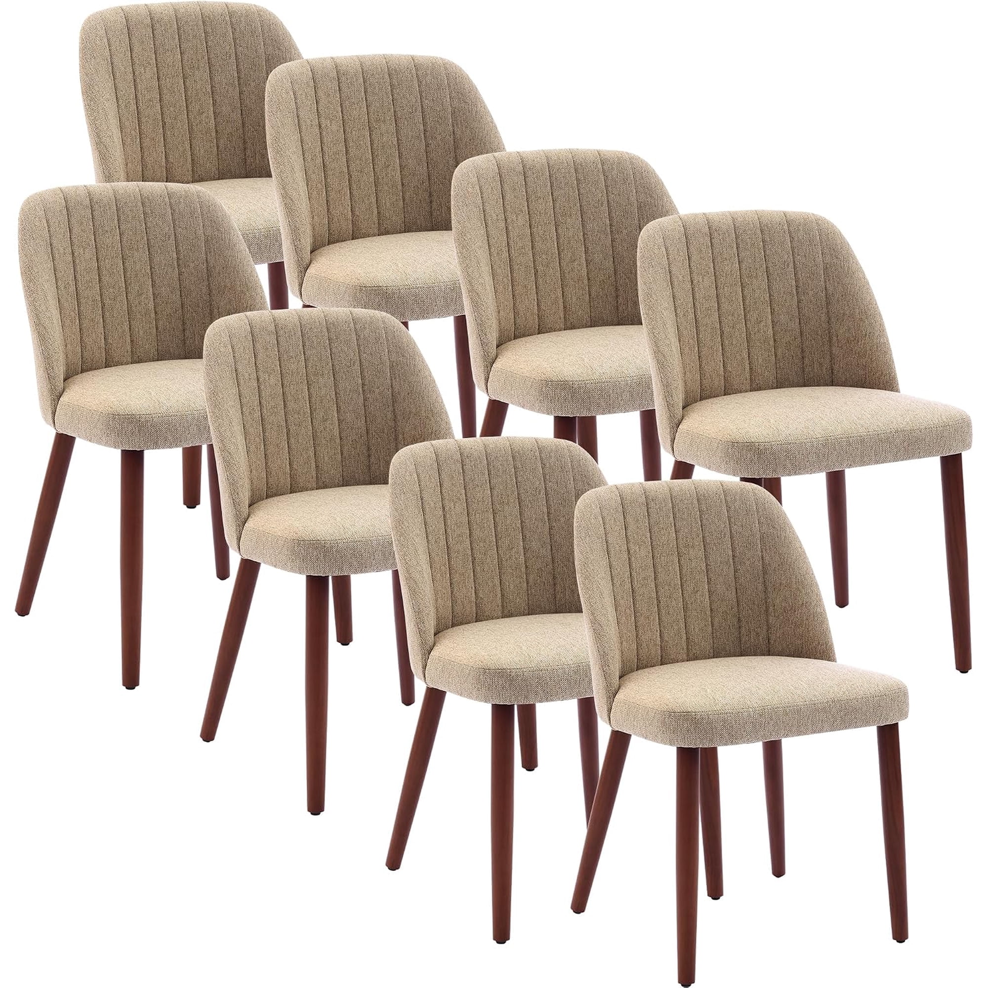 Wooden Dining Chairs Set of 8 Mid Century Modern Upholstered Kitchen Chairs with Rubberwood Legs and Curved Backrest Fabric Side Chairs for Dining Room Office and Home