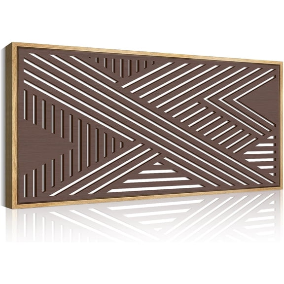 Large Brown 3D Wood Wall Art for Living Room Framed Abstract Wooden Wall Decor Neutral Minimalist Modern Geometric Artwork Bedroom Office 20x40 Inch