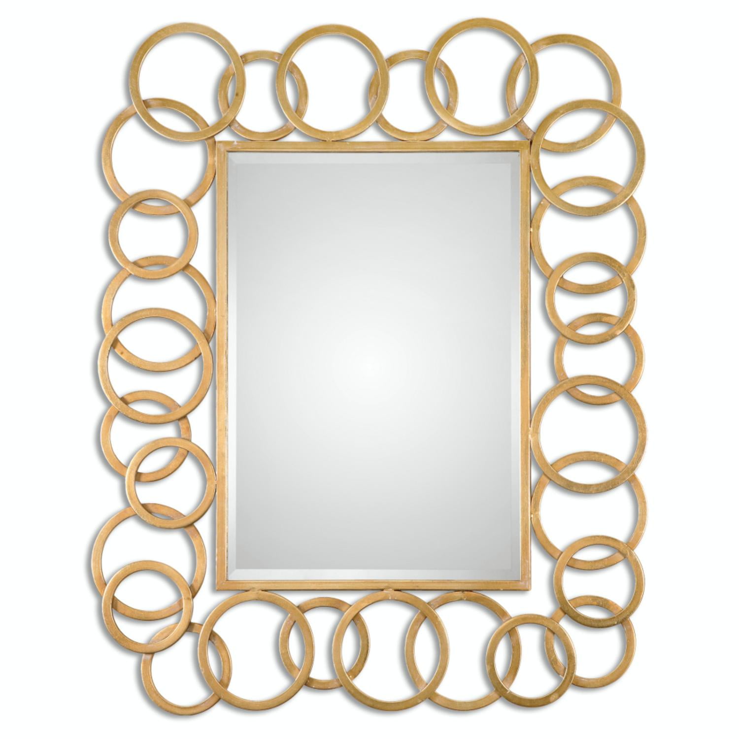 52 Aretha Large Beveled Rectangular Mirror With Gold Metal Ring Frame Com Gold Metal Ring Frame, 52 Inch Length Mirror