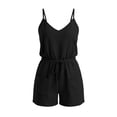 thumbnail image 7 of Lcziwo Casual Short Rompers for Women Drawstring Elastic Waist Solid Loose Jumpsuits Spaghetti Strap V Neck Pockets Summer Outfits Black,XXL, 7 of 7