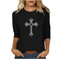 thumbnail image 2 of 3/4 Length Sleeve Women Tops Plus Size Crewneck Short Sleeve T Shirts Summer Casual Solid Round Neck Oversized Easter Printed Loose Comfy Three Quarter Sleeve Tee Shirt, 2 of 5