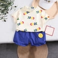 thumbnail image 2 of Elainilye Fashion Summer Toddler Baby Boys 2 Piece Outfits Casual Print Short Sleeved T-shirt Denim Shorts Clothes Set Sizes 1-5Y,Beige, 2 of 9
