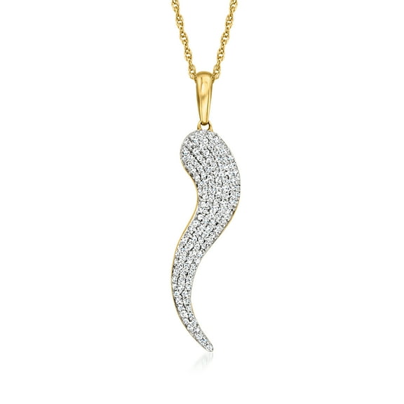 Ross-Simons 0.25 ct. t.w. Pave Diamond Italian Horn Pendant Necklace in 18kt Gold Over Sterling, Women's, Adult