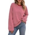 thumbnail image 2 of XUNKUSGA Womens Striped Tops Casual Loose Long Sleeve Crewneck Pullover Top Fashion Drop Shoulder Oversized Tunic Tops Comfortable Soft Fall Sweatshirt for Daily Wear S, 2 of 7