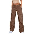 thumbnail image 2 of Tuphregyow Women's Straight Leg Cargo Pants Home Classic New Style High Waist Relaxed Trousers Solid Breathable Comfy Leisure with Pockets Button Pants Trendy Brown S, 2 of 7