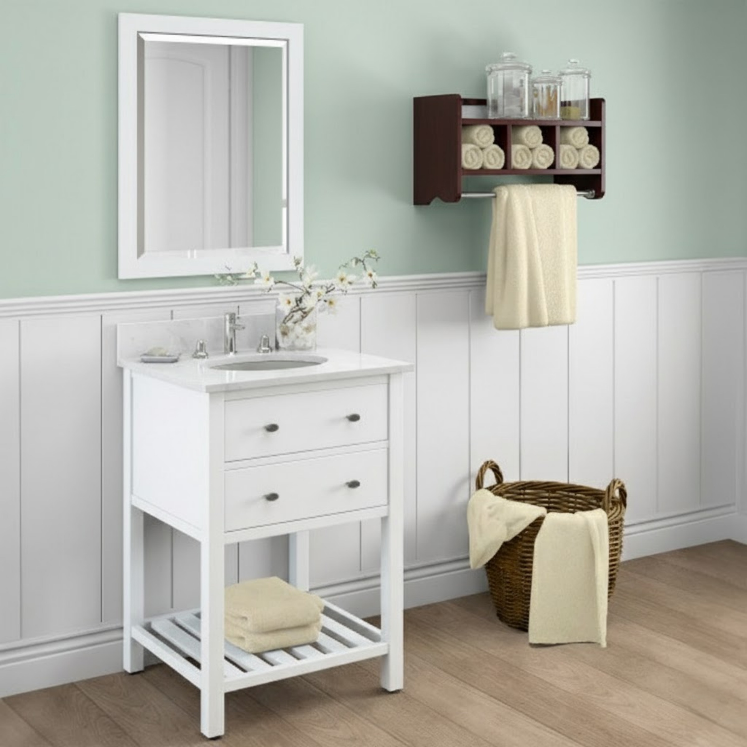 Alaterre 25" Bath Storage Shelf with Towel Rod, Espresso