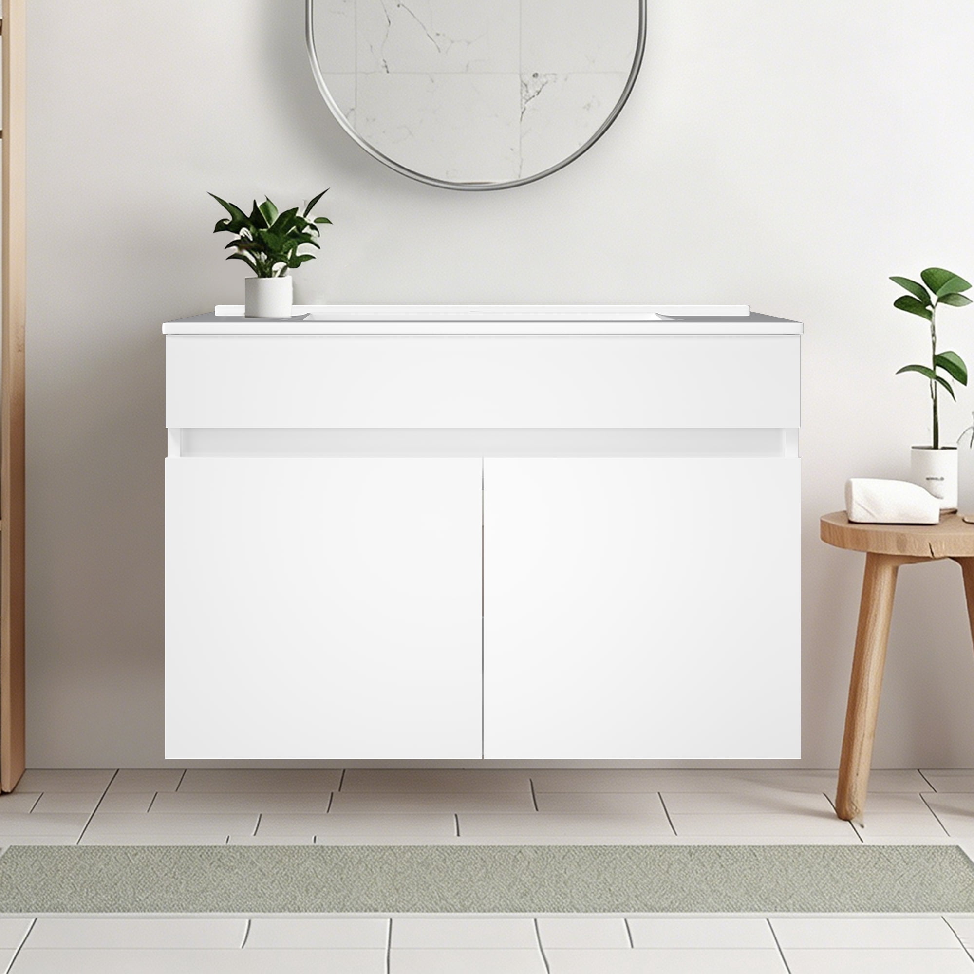 Ainfox 30" W Wall Mounted Bathroom Vanity with Ceramic Top and Sink, Storage Cabinet