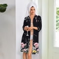 thumbnail image 5 of Zipper Lightweight Robes for Women 3/4 Sleeve Summer Housecoats for Women Zipper Front Knee Length Vintage Floral Print Plus Size Pajama Sleepwear with Pockets Black M, 5 of 8