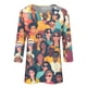 thumbnail image 4 of Xuyuer Women's Leisure Print Round Neck Three Quarter Sleeve Loose T-Shirt, Casual 3/4 Sleeve Top for Spring Summer Everyday Fashion and Relaxed Weekend Style, 4 of 5