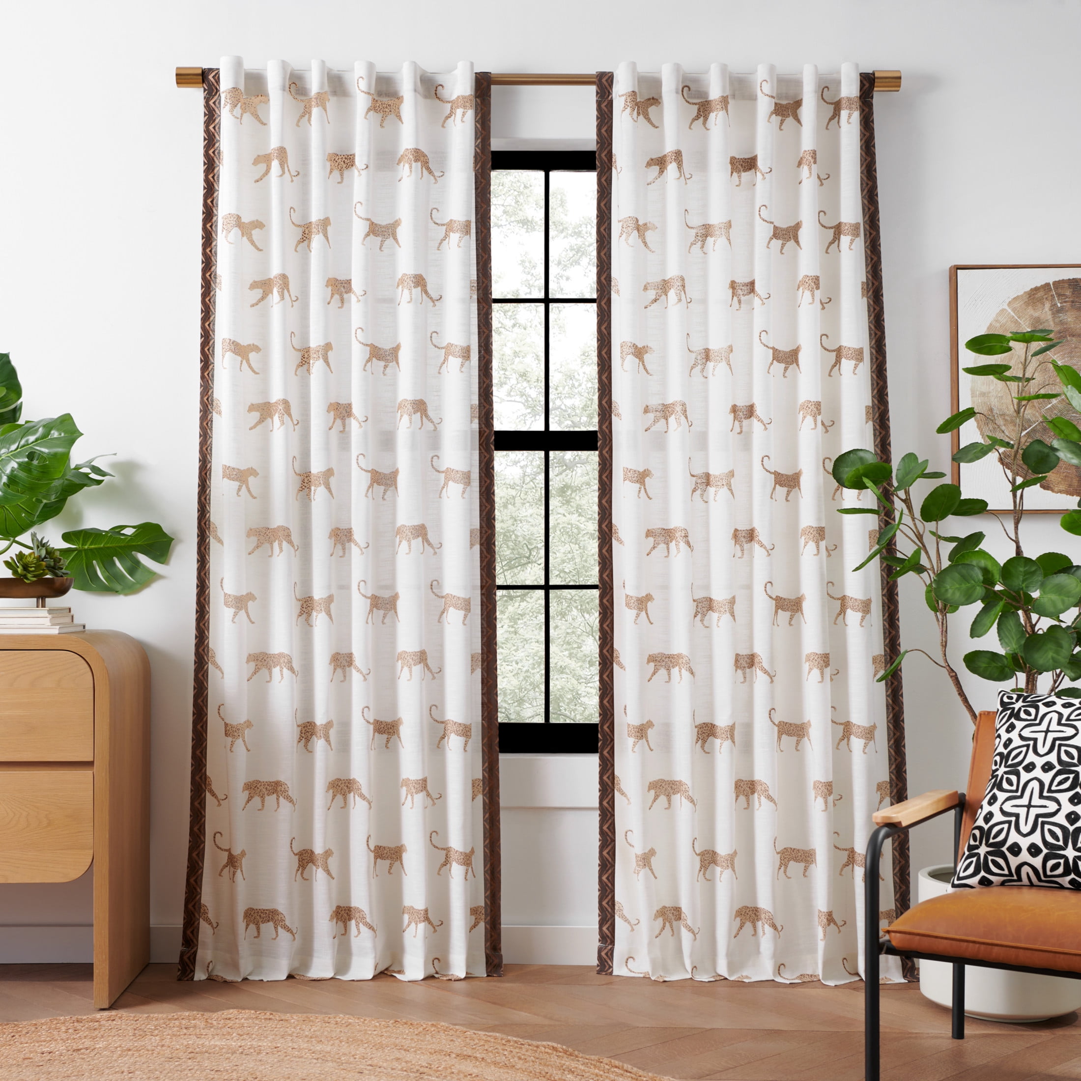 Rochelle Porter Jaguars Single Panel Curtain Poletop Rod Pocket, Cotton, Ivory, Light Filtering, Adult, 50" W x 108" L