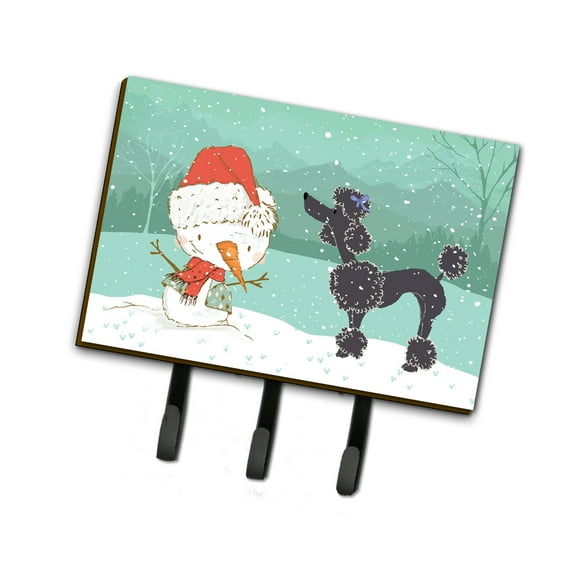 Black Poodle Snowman Christmas Leash or Key Holder
