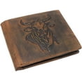 thumbnail image 4 of Western Rodeo Bull Wallet For Men - Vintage Cowhide Leather Patriotic Bifold Wallet For Cowboys - Mens Wallets Bifold RFID Blocking Card Holder Wallet Brown, 4 of 9
