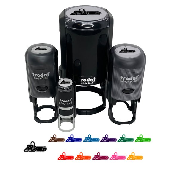Gas Powered Chainsaw Self-Inking Rubber Stamp Ink Stamper - Purple Ink - Small 3/4 Inch