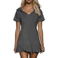 thumbnail image 2 of Women's Casual Short Sleeve Flared Dress with Hood in Solid Color, 2 of 9