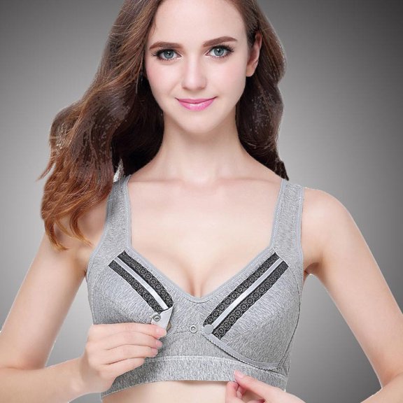 BAETEUY Wide Shoulder Straps Nursing Bra Full Cup Wire Free Front Opening Button Maternity Breastfeeding Bra for Daily Wear