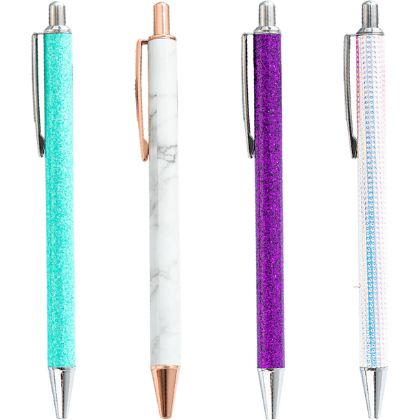 Juego De 4 Bolígrafos De Oro Rosa, Metal, Escritura Cómoda, Bolígrafos De Diario Bonitos Retráctiles Con Tinta Negra, Bolígrafos De Regalo, Bolígrafos Lindos, Suministros De Oficina Para Mujeres Y
