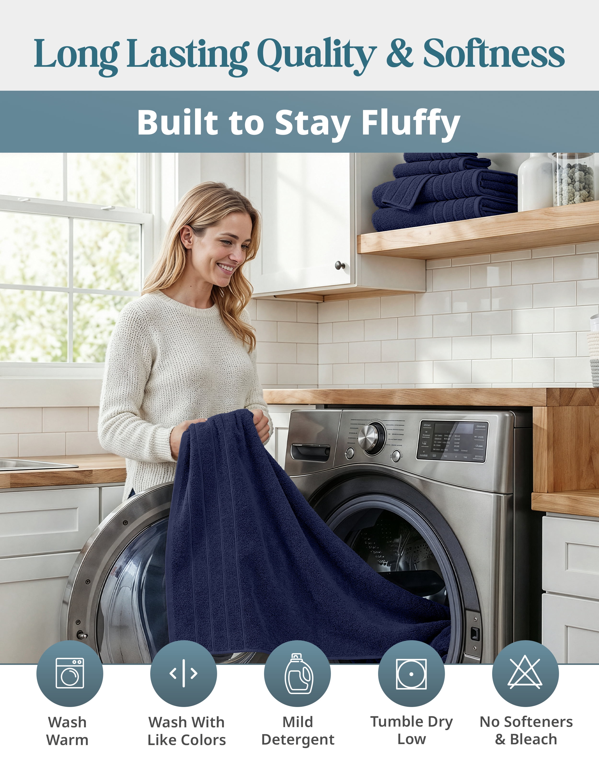 Casa Platino 18 Piece 100% Cotton Towel Set - Bath Towels, Hand Towels & Washcloths - Soft & Durable for Everyday Use - Navy