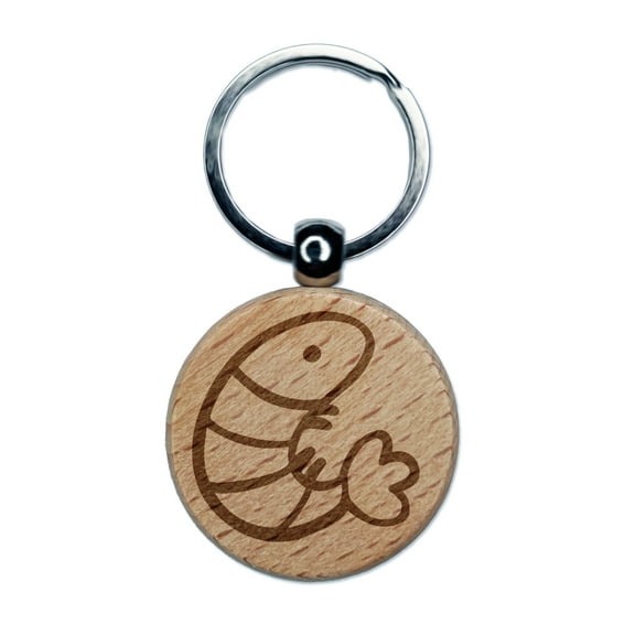 Sea Shrimp Round Keychain Charm Tag - Engraved Wood
