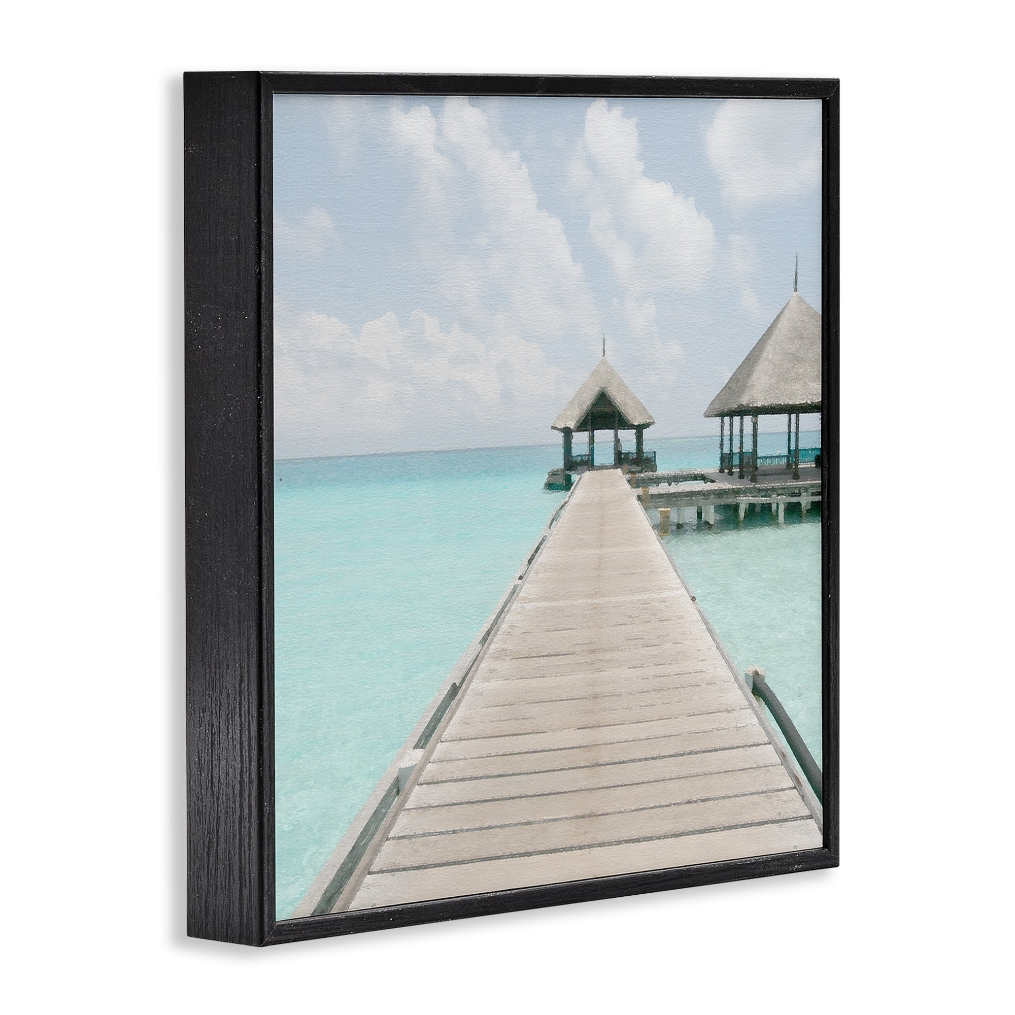 Stupell Industries Tropical Long Pier Coastal Photography Black Framed Art Print Wall Art, 24 x 24