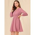 thumbnail image 4 of INSPIRE CHIC Women's Solid Cute V Neck Half Sleeve Flowy A-Line Chiffon Dress, 4 of 6