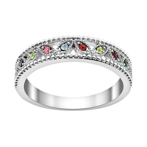 Personalized Planet Rhodium, Gold or Rose Gold Plated Family Birthstone Band Ring ,Women's