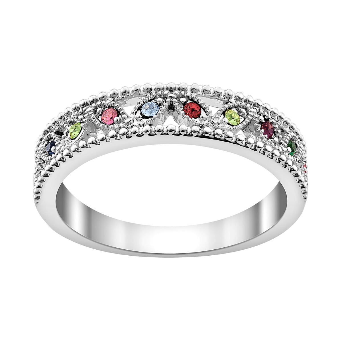 Personalized Planet Rhodium, Gold or Rose Gold Plated Family Birthstone Band Ring ,Women's