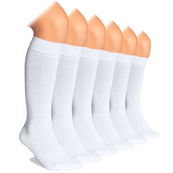 HUGH UGOLI Knee High Socks for Kids Girls Boys & Toddlers, Solid Color Long School Uniform Socks, Soft Breathable & Comfortable Bamboo Socks 3-14 Years Old | 6 Pairs | White | 3-4 Years